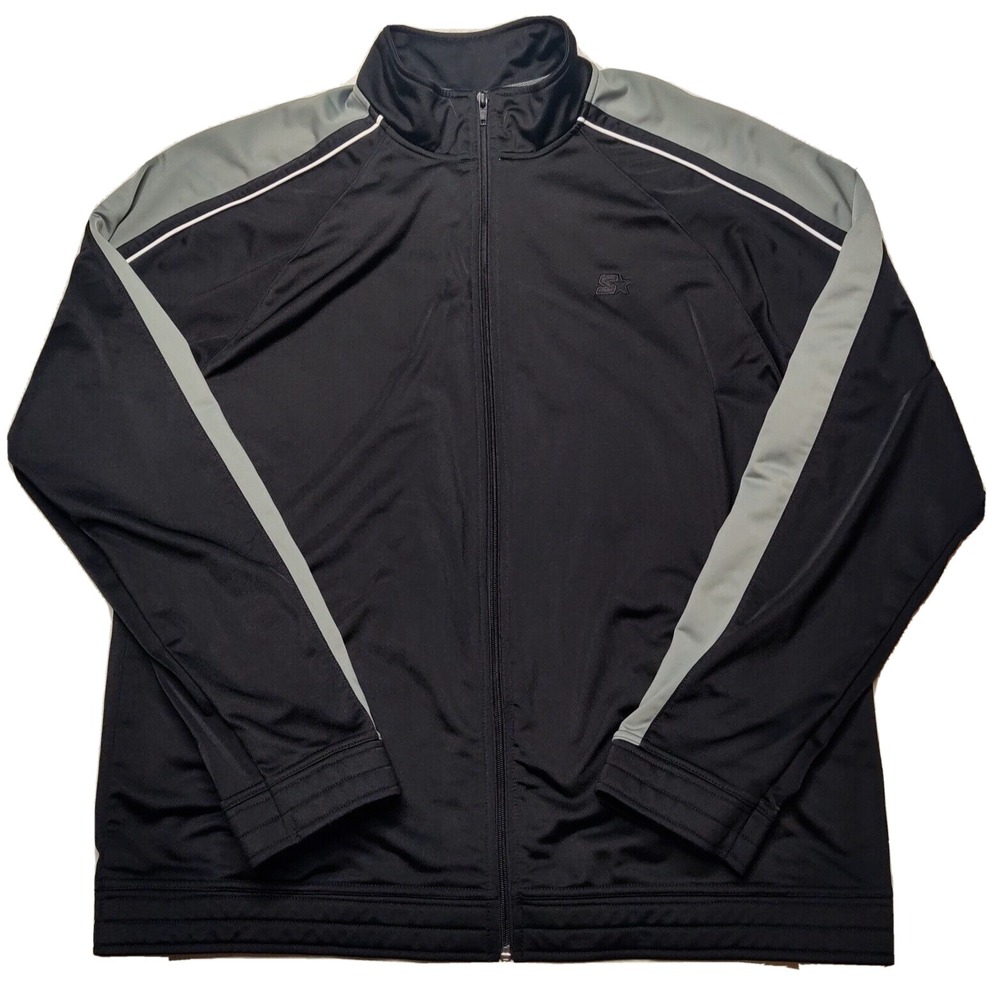 STARTER Men Large Rich Black Full‎ Zip Long Sleeve Track Jacket